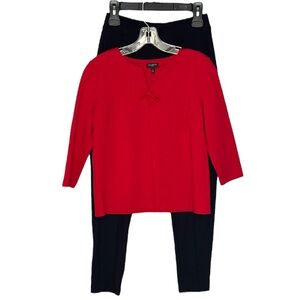Talbots Small Petite Holiday Set Red 3/4 Sleeve Top & Black Pull On Stretch Pant